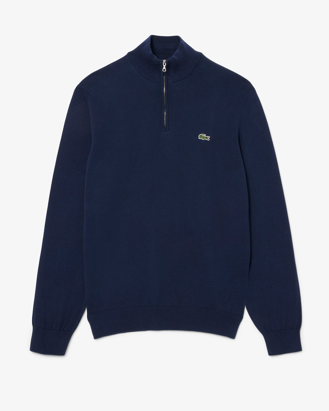 Pull zippé coton uni col montant